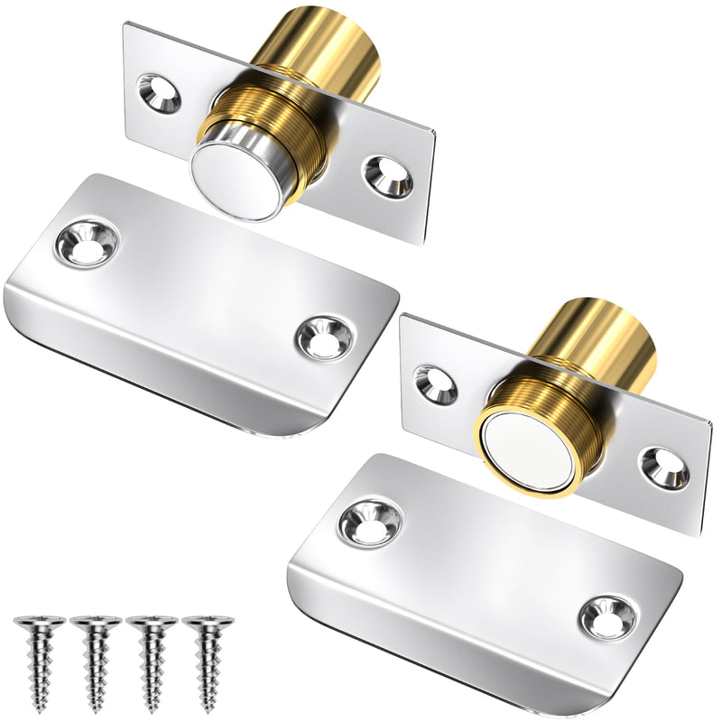 Closet Door Ball Magnetic Catch, Jiayi 2 Pack French Door Latch Hardware, Silver Ball Catch Top of Door Adjustable Hidden Latch Drive in Ball Latch for Invisible Closet Pantry Magnetic Lock Closing