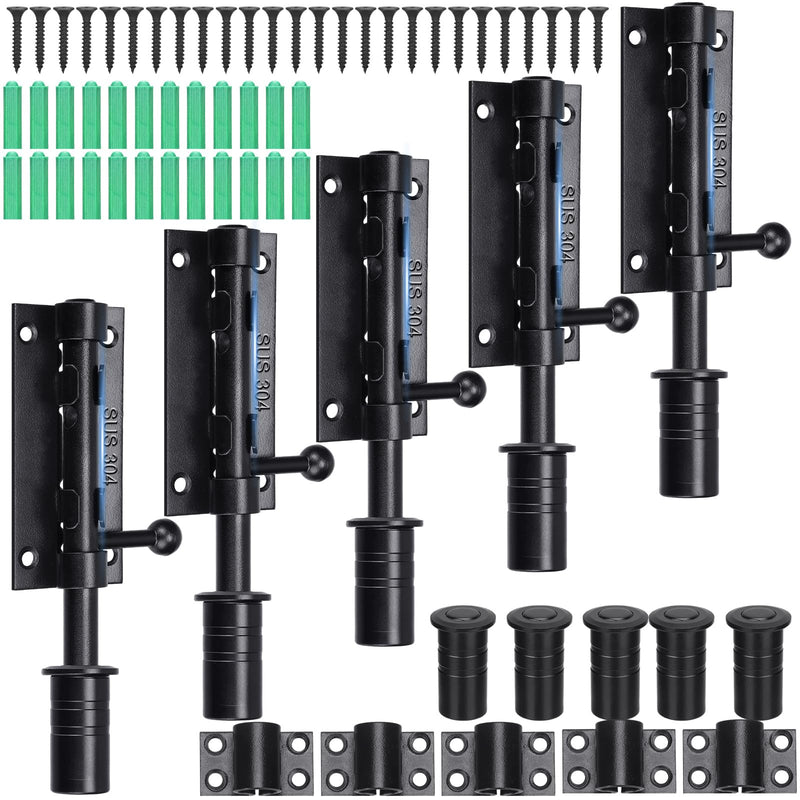 Tandefio 5 Pack 6.3 Inch Slide Bolt Gate Latch with Padlock Hole 304 Stainless Steel Barrel Bolt Latch Heavy Duty Door Security Lock Thickened Door Hardware for Barn Fence Shed Yard