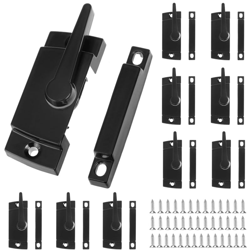 QWORK Black Window Sash Locks, 10 Pcs, Zinc Alloy Latch Replacement for Vertical & Horizontal Sliding