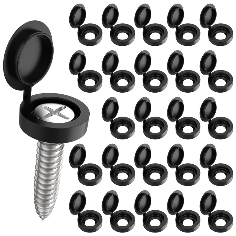 100pcs Screw Covers, Plastic Hinged Screw Caps, Fold Screw Snap Covers Washer Flip Tops for for Covering M3, M4 Screw Heads, Black