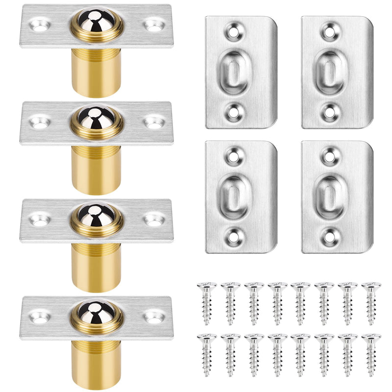 4Pack Door Ball Catch, Closet Door Ball Catch Hardware, Brushed Stainless Steel Drive in Ball Catcher with Strike Plate, Adjustable French Door Hardware for Invisible Pantry Ball Bearing Door Latch