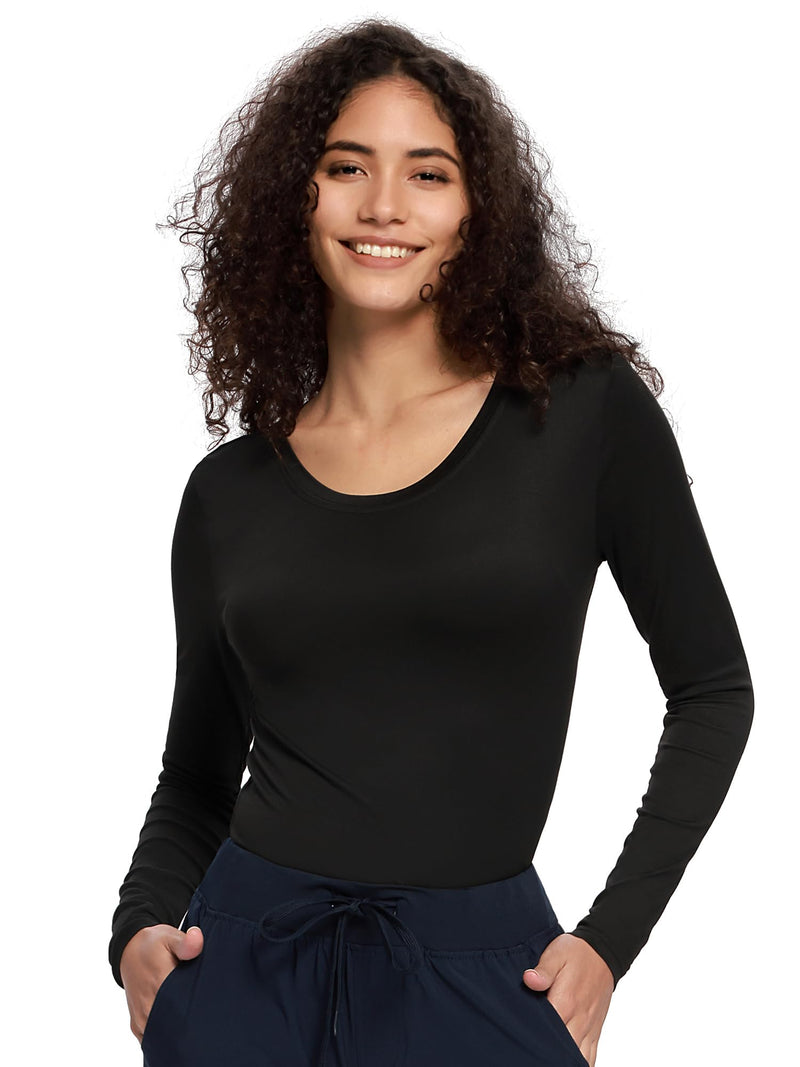 COZYFIT Underscrub Long Sleeve Women - Crew Neck Scrubs Undershirts for Nurse with Soft Fabric Black Medium - NewNest Australia
