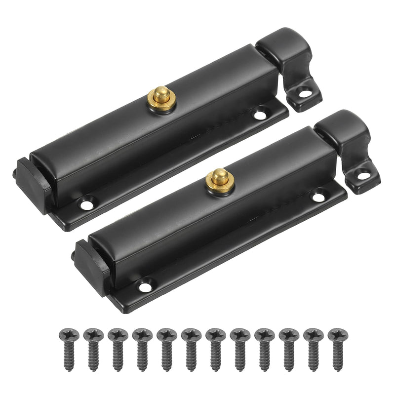 MECCANIXITY Spring Loaded Latch Pin 5.67 x 1.18 Inch Door Safety Slide Lock with Button Internal Door Bolt Latch Sliding Lock Barrel Bolt with Screws Furniture Cabinet Black, Pack of 2 5.67x1.18Inch