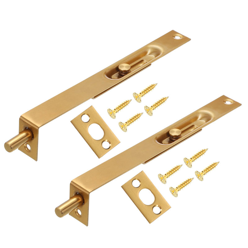 MECCANIXITY Flush Bolt 8" x 0.87" French Door Lock Stainless Steel Concealed Slide Double Door Latch for Wood Composite Double Door Gold, Pack of 2 8" x 0.87"