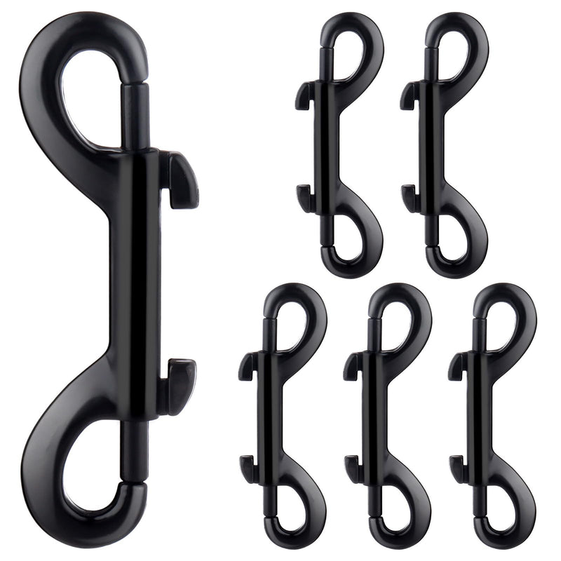 Double Ended Snap Hooks, 3.5 Inch Dog Leash Clip, Zinc Alloy Double Sided Clips, 110 lbs Capacity for Flagpole Rope, Pet Leash, Keys, Chicken Coop Lock,Securing Bird Feeders (6 Pack, Black)