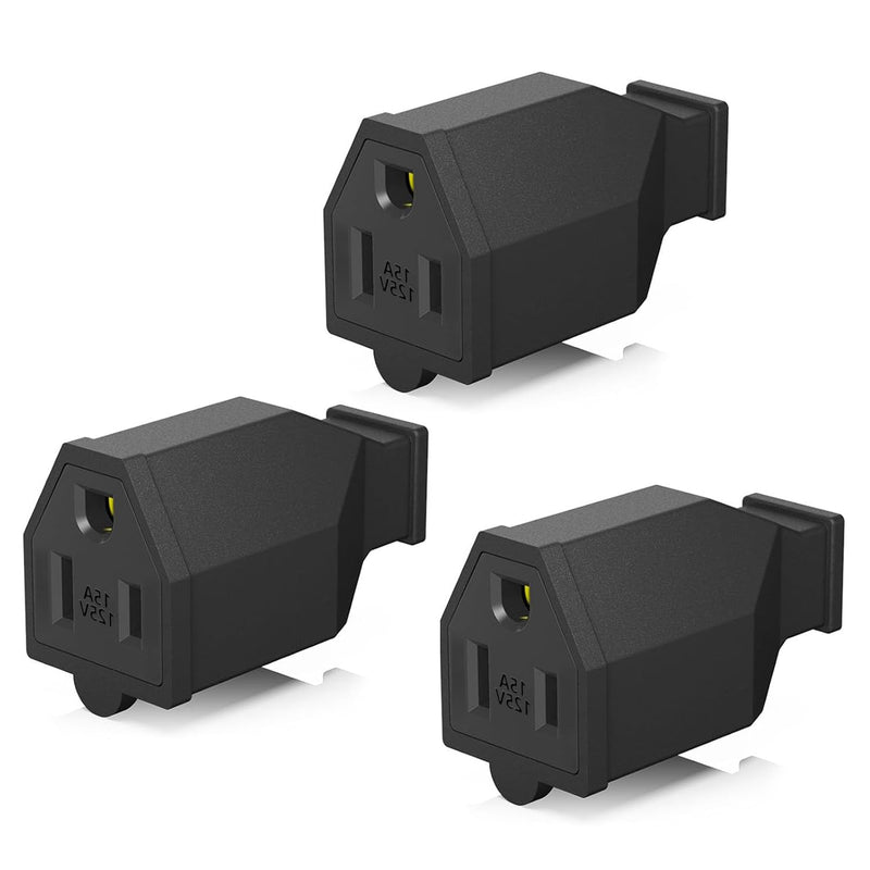 3Pack Straight Blade Plug, 2 Pole 3 Wire 125V 15A Grounding Plug Female Extension Cord Ends Replacement Electrical Plugs Connectors End Black