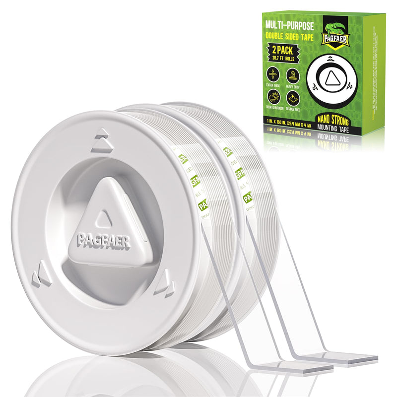 Double Sided Tape Heavy Duty, 2pcs Double Sided Mounting Nano Tape 13.3FT, Clear & Tough Two Sided Adhesive Tape, Removable Picture Hanging Strips for Wall, Poster, Carpet, Home Office 0.071in thickness 2