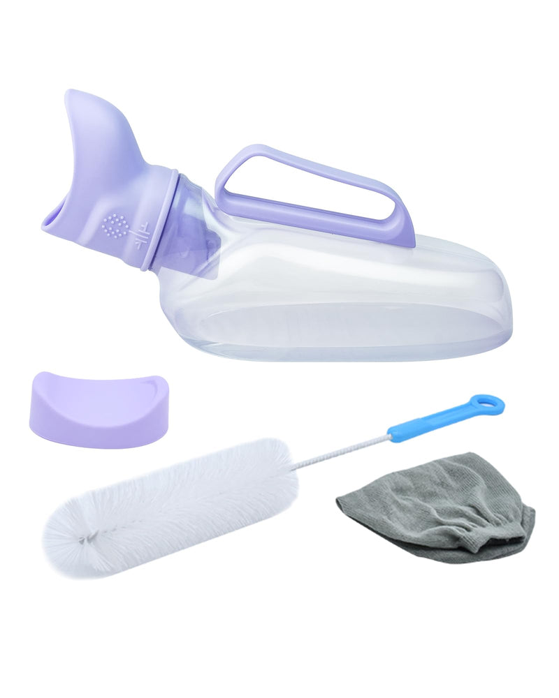 Urinal for Women - Portable Handle with Kniteed Case and Brush, Purple Pee Bottle for Women, Senior, Elderly