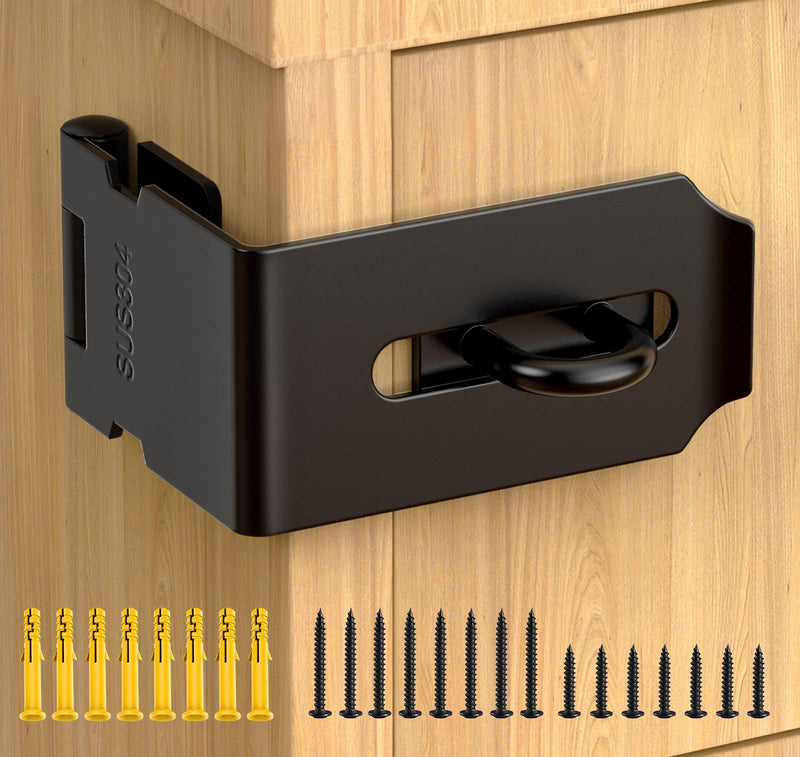 90 Degree Hasp Latch, 304 Stainless Steel Safe Security Desk Drawer Lock Latch, Right Angle File Cabinet Padlock Latch Clasp Hasp Lock for Personal Privacy (Black-1 pc) Black-1 pc