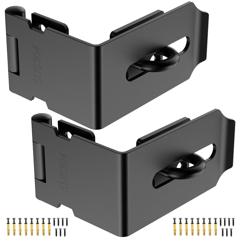 90 Degree Hasp Latch, Heavy Duty 304 Stainless Steel Padlock Hasp Lock for Right Angle File Cabinet, Desk Drawer, Tool Box, Mailbox, Bookcase (Black-2pcs) Black-2pcs