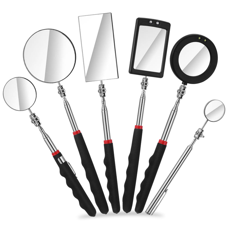 6 Pcs LED Telescoping Inspection Mirror,Retractable LED Mechanical Mirror Tool,Under Vehicle Inspection Mirror,Car Visual Reflector,Retractable Under Vehicle Detection Mirror