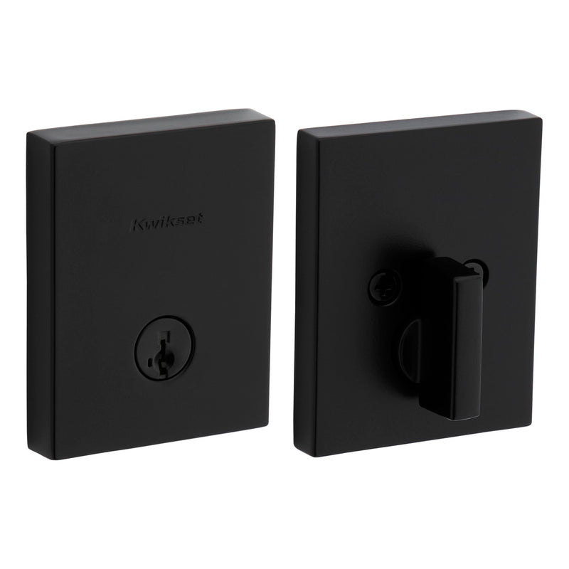 Kwikset San Clemente Deadbolt Lock, Matte Black Rectangle Exterior Keyed Front Entry Door, Pick Resistant SmartKey Rekey Security, Single Cylinder Dead Bolt, with Microban Protection