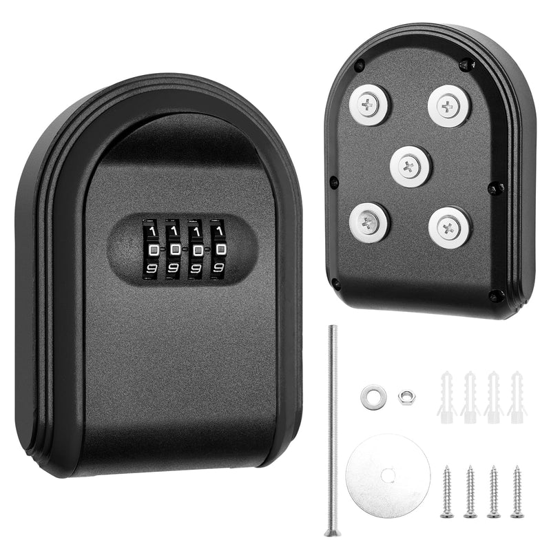 Magnetic Key Holder with Lock, Magnet Key Lock Box Hidden Under Car, Secure 4-Digit Combination with Resettable Code For for Indoor, Outdoor Store Car Key, Door Key (Black) Black