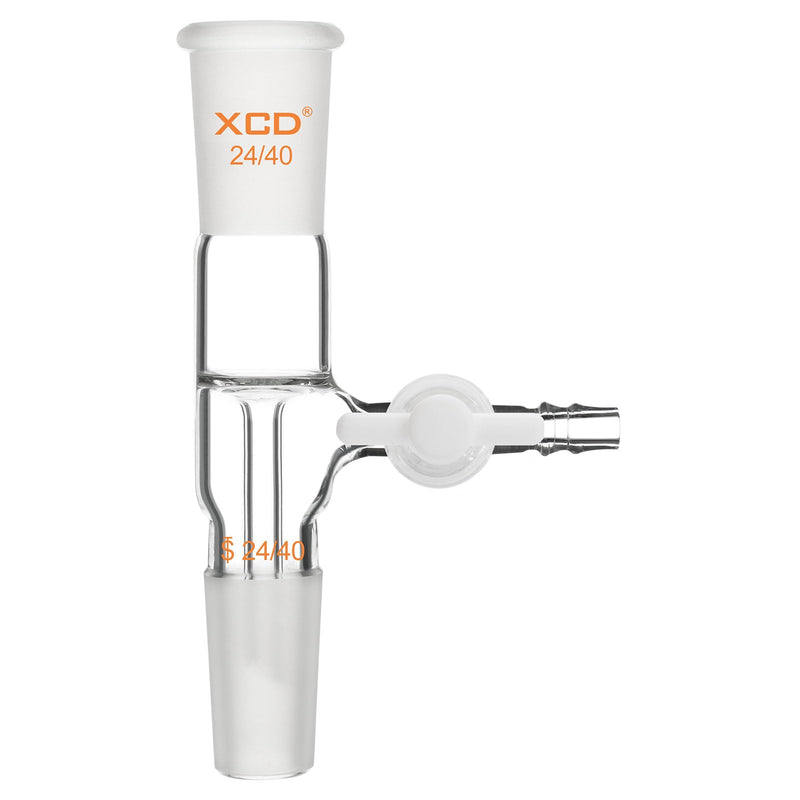 XCD Vacuum Flow Control Adapter, Precision Borosilicate Glass, Featuring a Standard 24/40 Joint and Integrated Side PTFE Stopcock for Regulating Vacuum Pressure in Distillation