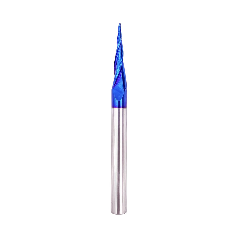 Tapered Ball Nose End Mills 1/4" Shank, 1/32" Cutting Diameter, 6.2 Degree, Solid Carbide CNC Router Bits wiith Nano Coated for 2D/3D Milling Engraving Carving BRB362 6.2Deg