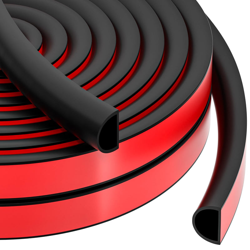 23FT Weather Stripping Door Seal, Self Adhesive Door Weather Stripping, Silicone Door Seal Strip for Door Frame, D-Shaped Door Insulation Strip, for Door & Window (Black, 3/8"(W)×1/4"（T) ×23ft(L) Black 3/8"(W)×1/4"（T) ×23ft(L)
