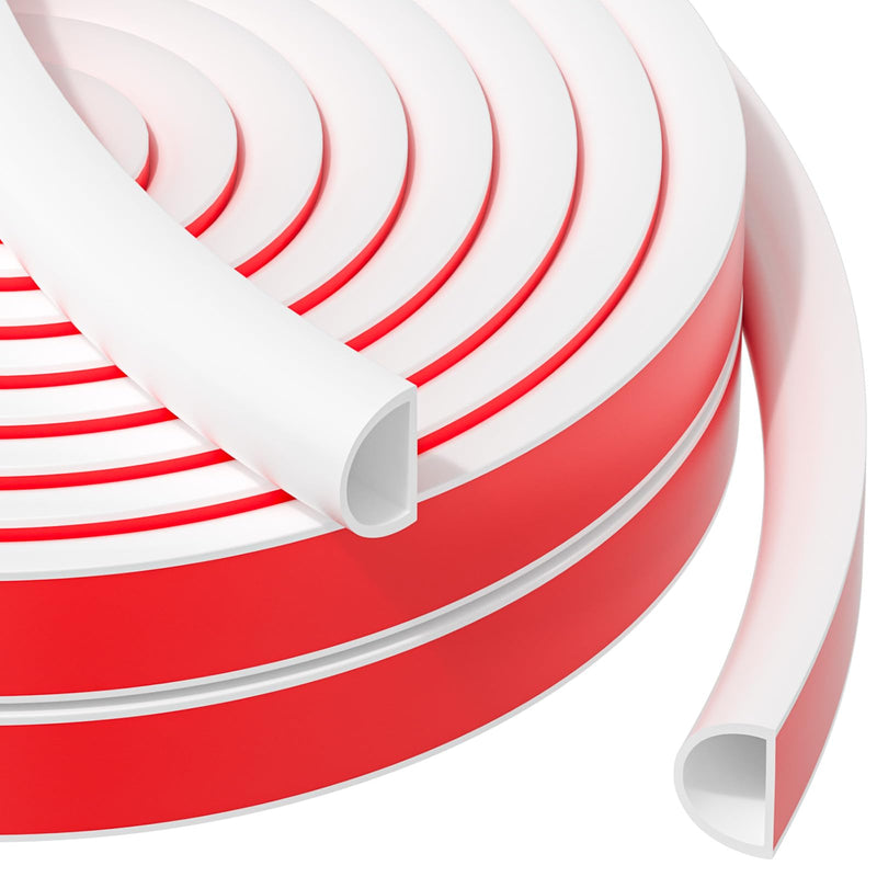 23FT Weather Stripping Door Seal, Self Adhesive Door Weather Stripping, Silicone Door Seal Strip for Door Frame, D-Shaped Door Insulation Strip, for Door & Window (White, 3/8"(W)×1/4"（T) ×23ft(L) White 3/8"(W)×1/4"（T) ×23ft(L)