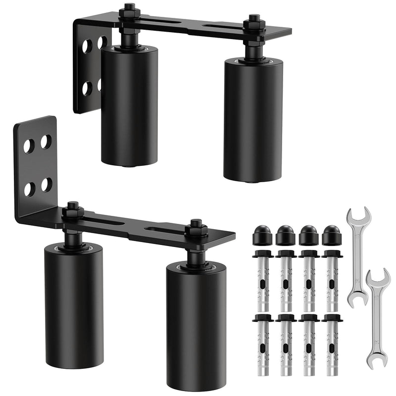 Adjustable Sliding Gate Roller Hardware Kit - Heavy Duty Steel Wall-Mount Bracket & Nylon Roller Guide for Rolling/Sliding Doors, Garage, Wood Gates (Black-2pcs, 4in) Black-2pcs
