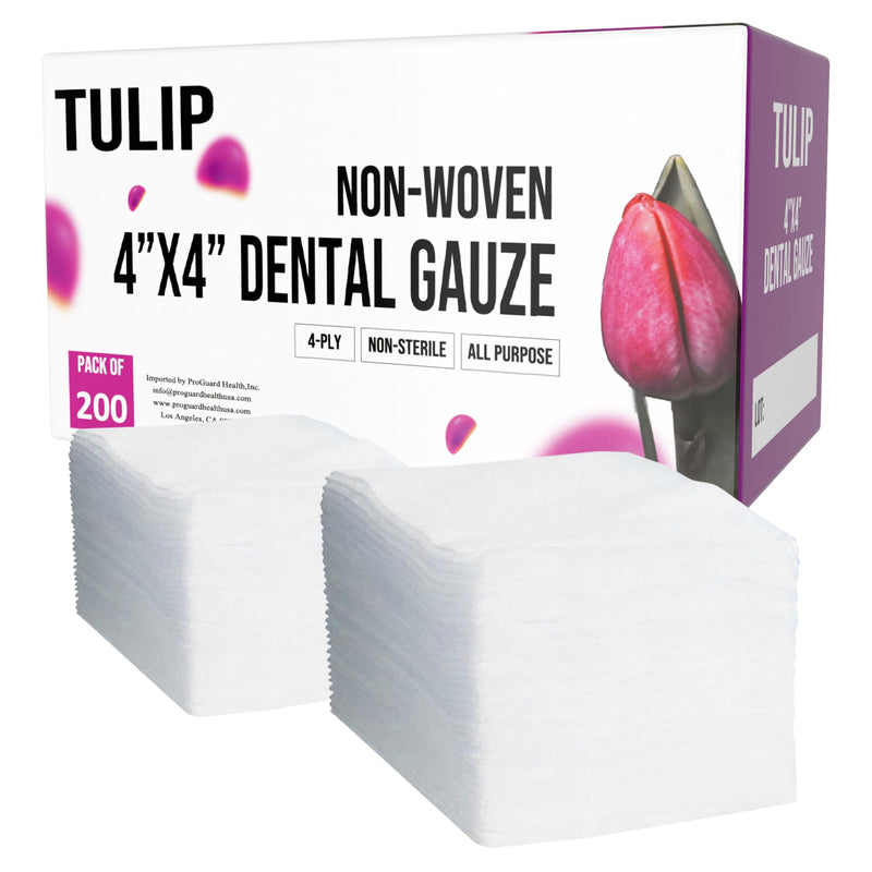 200 Gauze Pads 4x4 4-Ply Non Woven Gauze Sponges - Non Sterile Dental Gauze & Esthetic Wipes - Soft All Purpose Medical Gauze Squares for First Aid Kit, Surgical, Wound Dressing by Tulip 4"x4" (200 Count)