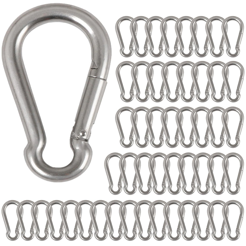 50Pcs 2” Safety Spring Snap Hook, Yision M5 3/16”Carabiner Quick Link Snap Hooks for Camping Hiking, 176LBS Holding Capacity Heavy Duty Steel Carabiner Clip Buckle for Swing Hammock Gym Outdoor 2 Inch (M5)