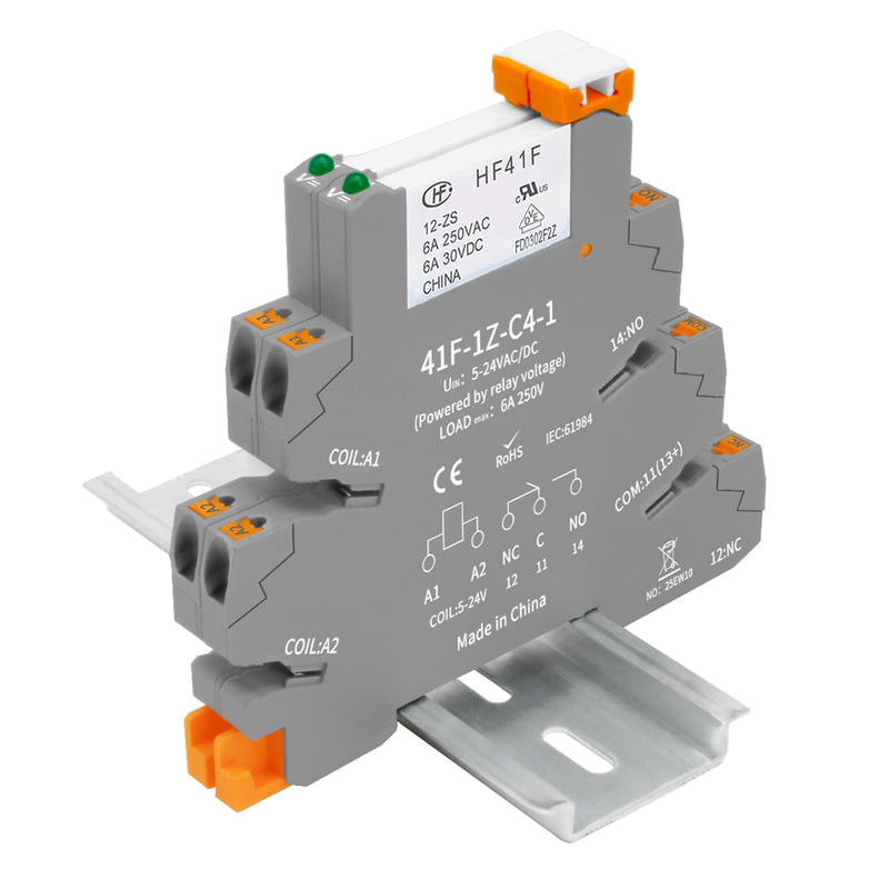 (2pcs) 12V Relays,din Rail,12V Coil dc/ac,Silm,PLC Signal Relay,HF41F/12-ZS 5 Pin 1NO 1NC 6A SPDT with LED Indicator SPDT with Jumper with Socket Base,12 Volt Relay dc,Load MAX 6A 250VAC/30VDC 41F-12V 2