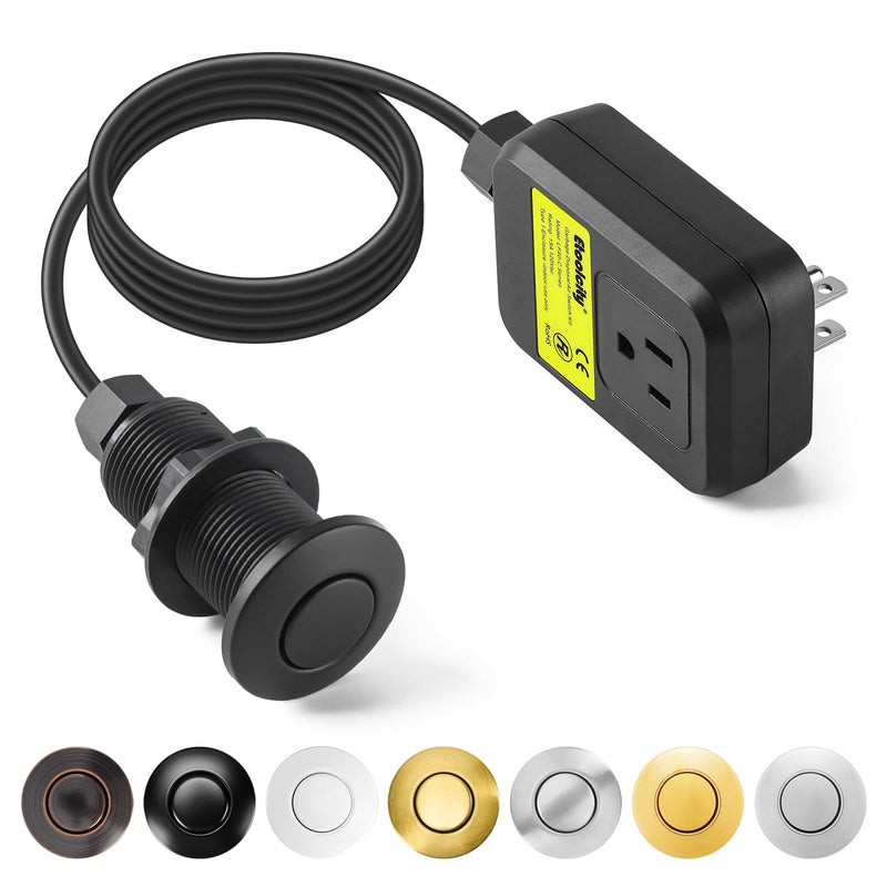 Garbage Disposal Air Switch Kit Sink Top Waste Disposal Long Stainless Steel Black On/Off Air Button Food and Waste Disposals Part by Etoolcity, UL Listed Long/3.6''