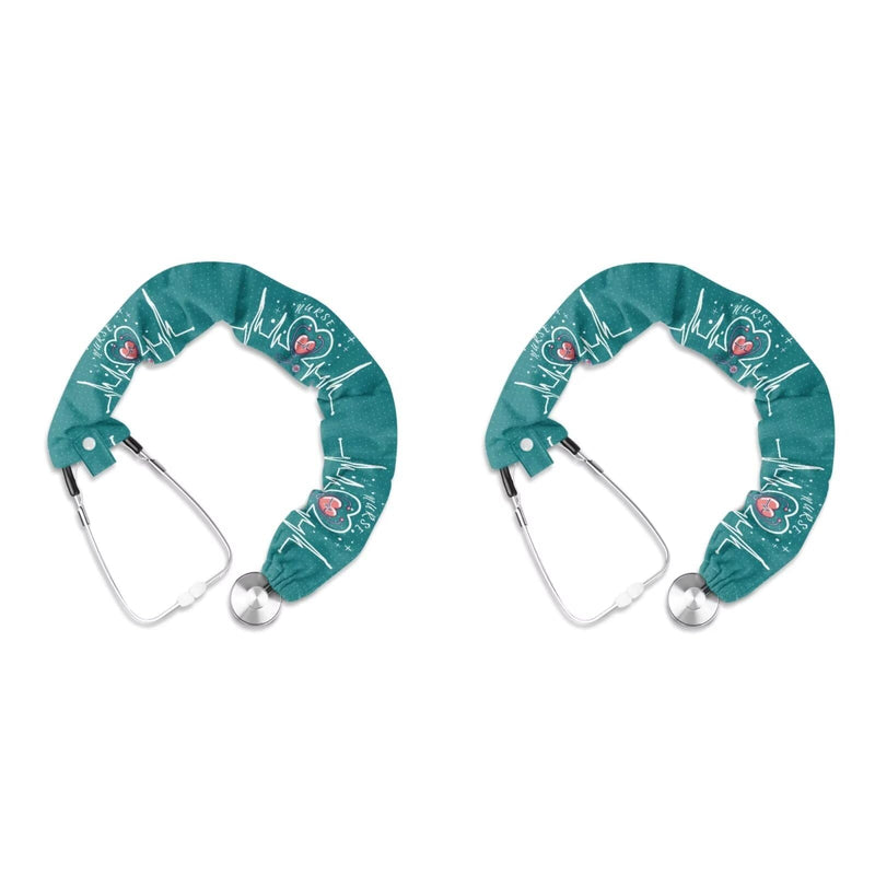 LedBack 2 Pack Stethoscope Sleeve for Doctors and Nurses Stretchy Slim Stethoscope Sleeves Removable Universal Fit Stethoscope Accessories, Green Heart EKG Print