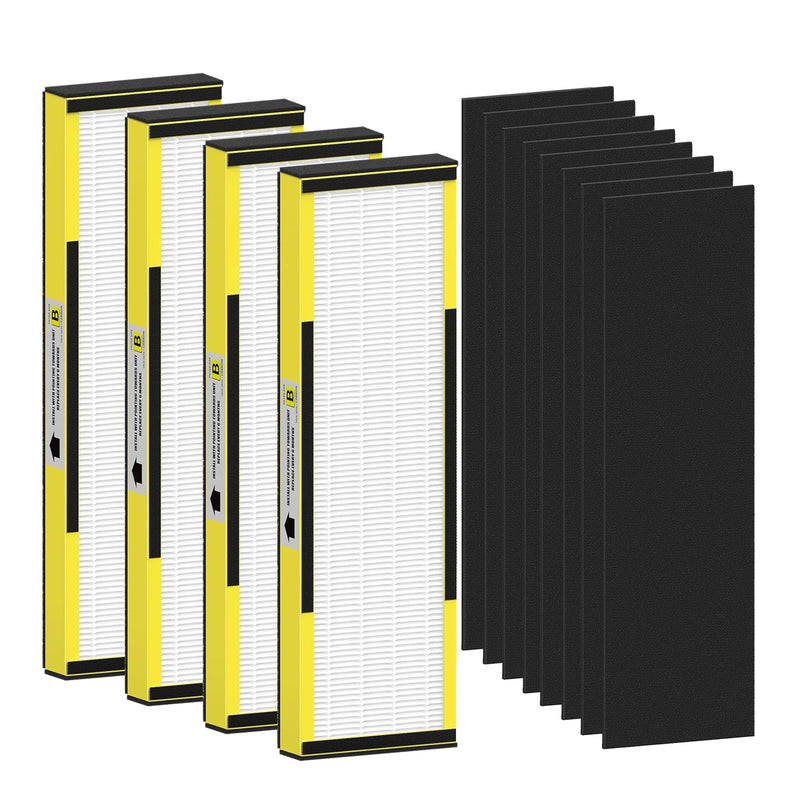 FLT4825 HEPA Filter B Replacement for G-Guardian AC4825, AC4300, AC4900, AC4825DLX, AC4850, CDAP4500, AP2200 Air Purifier, 4 H13 True HEPA Filters + 8 Activated Carbon Pre-Filters YELLOW