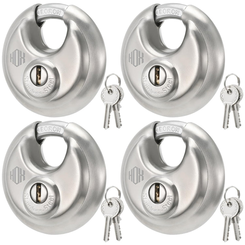 Heavy Duty Padlock with Key – 70mm Stainless Steel Commercial Discus Keyed Lock, High Security, 4 Pack