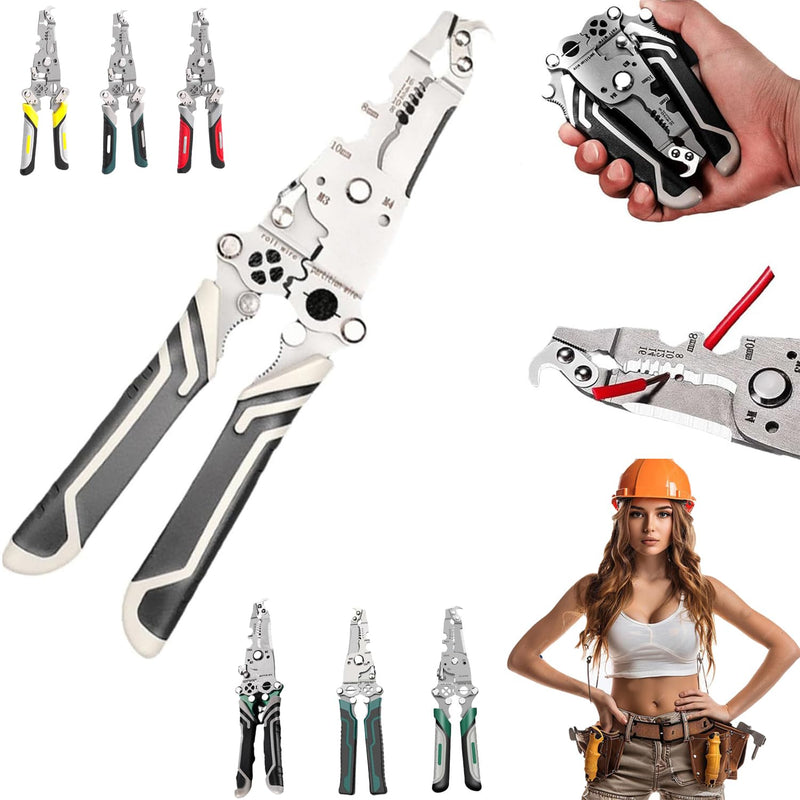 18 in 1 Foldable Wire Stripper, 2025 Upgraded Multifunctional Foldable Professional Wire Stripper, Multifunctional Wire Stripper Crimper Cable Cutter Pliers, Wire Stripper Tool (White) White