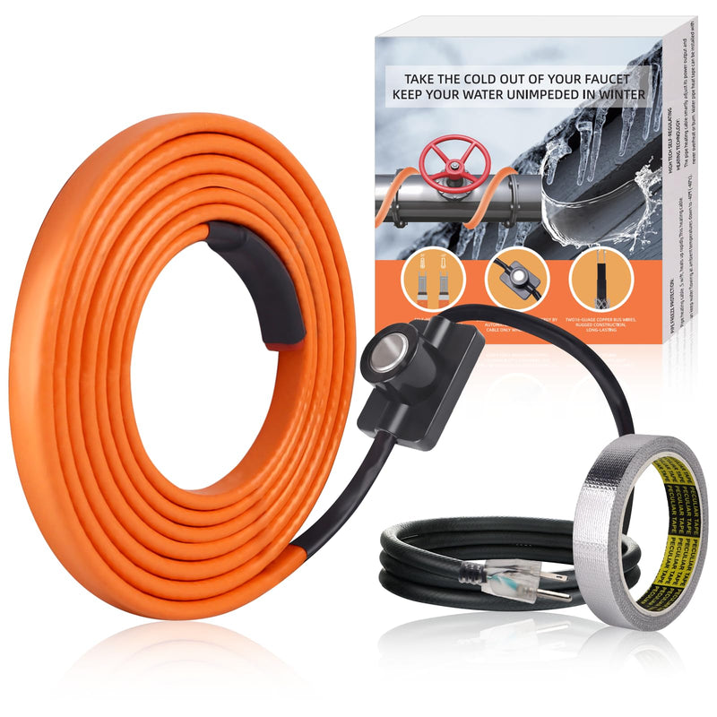 FANOVO Pipe Heat Tape with Thermostat, 12ft Heat Tape for Water Pipes, Heating Tape for Water Pipes or Hose, Self Regulating Heat Tape Cable, for Metal Plastic Pipes and Roof RV Freeze Protection 12FT with Thermostat