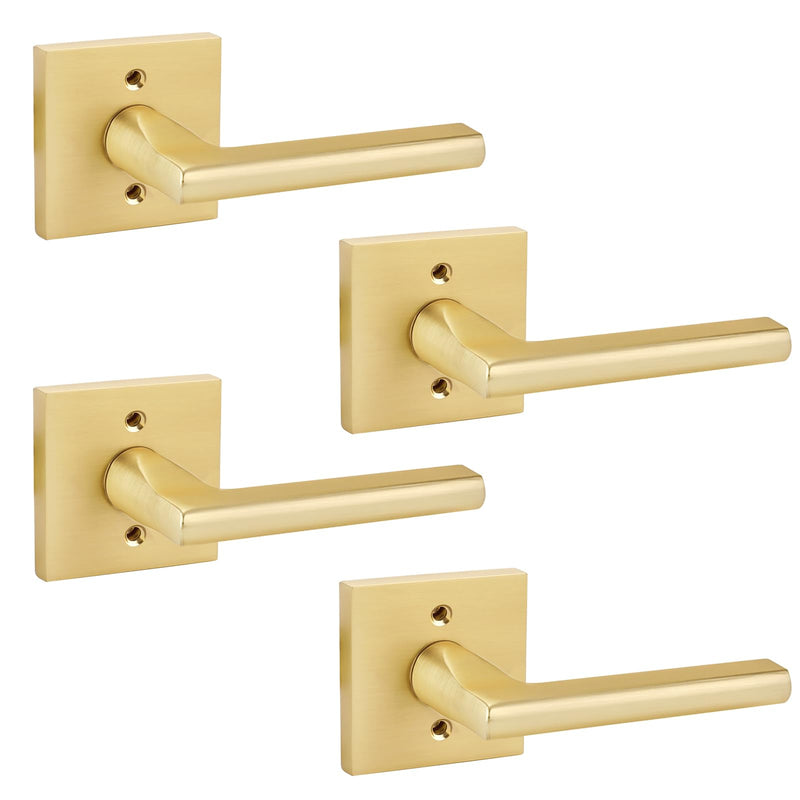 Goldenwarm Brushed Gold Dummy Door Handles, Half Brushed Brass No-Turning Dummy Handles for Closet Doors, Zinc-Alloy Single-Sided Door Locks (4 Pieces/2 Pairs)