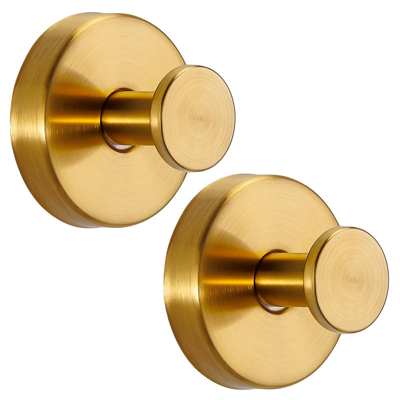 Suction Cup Hooks for Shower No-Drill Bathroom Hooks for Towels, Robes, Loofah Mountable on Bathroom Walls, Kitchen, Glass, Mirrors, Tile and Smooth,Non-Porous Surfaces (2 Pack, Brushed Gold) 2