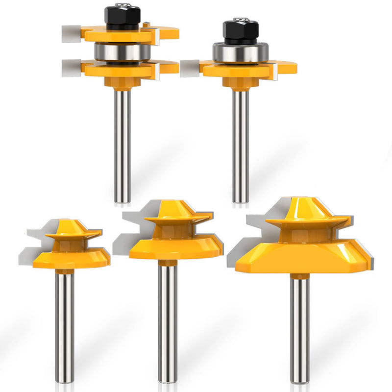 1/4 Inch Shank Tongue and Groove Router Bit Tool Set 3 Teeth Adjustable Router Bit 45 Degree Lock Miter Router Bits Woodworking Set- 1/2" 9/16" 3/4" Cutting Height Woodworking Glue Joint Tools