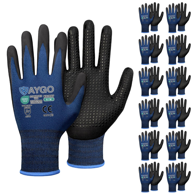 KAYGO MicroFoam Nitrile Coated Work Gloves, 12 Pairs KG19N Seamless Knit Nylon, Micro Dots for Enhanced Grip, Breathable and Durable, Ideal for Automotive, General Assembly, Painting, Blue, M Medium (Pack of 12)