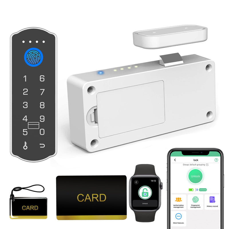Smart Cabinet Lock with Wireless Remote Control eLinkSmart Fingerprint Password RFID NFC Child Safety Cabinet Lock with APP for Liquor File Drawers Locker Cupboard Closets White+Remote