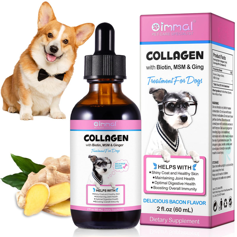 Premium Collagen for Dogs, Liquid Collagen for Dogs 2 fl.oz, Skin & Coat Supplement for Dogs, Itch Relief for Dogs with Vitamin C, Biotin, MSM, Ginger, Daily Collagen for Dogs Drops, Bacon Flavor Dog Collagen 2.02oz - PawsPlanet Australia