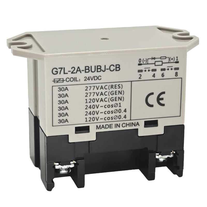 G7L-2A-BUBJ-CB DC24 General Purpose Relay with Test Button - 24 VDC Class B Insulation, Screw Terminal, Upper Bracket Mounting, DPST-NO Contacts