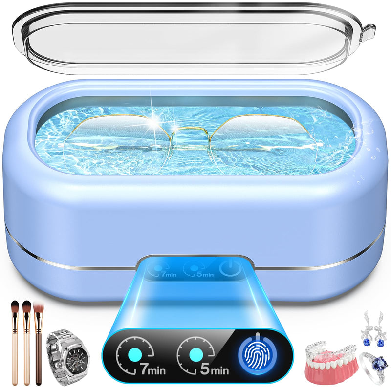 Professional Ultrasonic Jewelry Cleaner with Digital Timer,50KHz Ultrasonic Cleaner Machine with 304 Stainless Steel for Jewelry,Eyeglasses, Rings, Coin, Watch Strap, Dentures, Hygiene Items (Bule) Bule