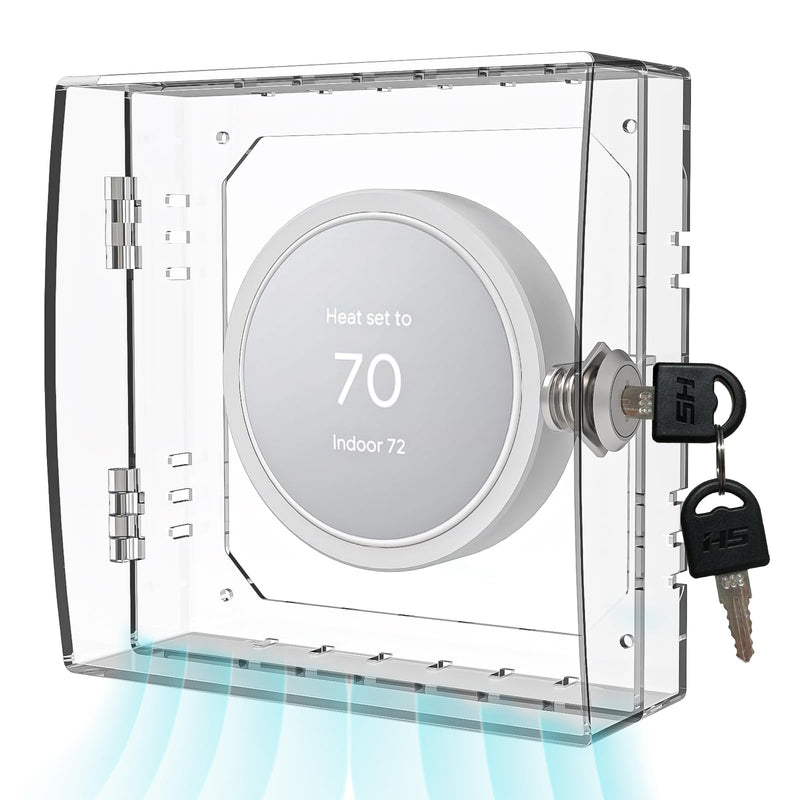 Thermostat Lock Box,Thermostat Lock Box with Key,Thermostat Guard,Transparent Thermostat Protective Cover,Compatible with Thermostats 4.88''X4.64''X1.97'' or Smaller (Square - Key lock) Square - Key lock