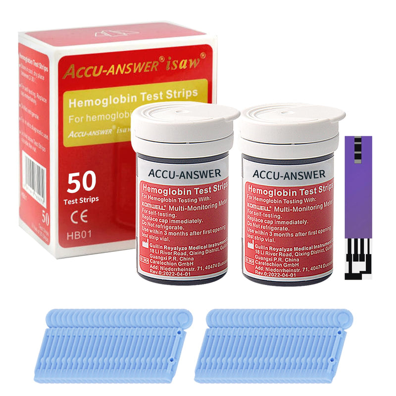 Accu-Answer 50 Hemoglobin Test Strips for Accu-Answer 4-in-1 Meter, No Code Card Needed