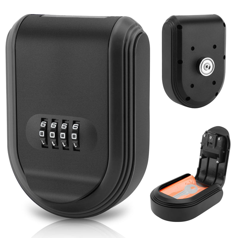 Magnetic Key Lock Box Under Car, 4 Digit Combination Key Holder with Strong Magnet, Wall Mounted Security Lock Box, Key Box Organizer with Bags for Indoor Outdoor Black