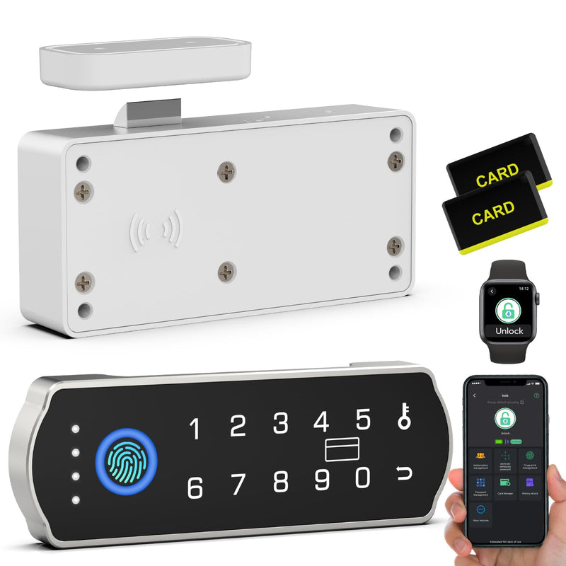 Smart Cabinet Lock, RFID Fingerprint Drawer Lock with Keypad Bluetooth APP, Biometric Electronic Digital Baby Proofing Cabinet Drawer Locks for Kitchen Cupboard Furniture Silver Horizontal