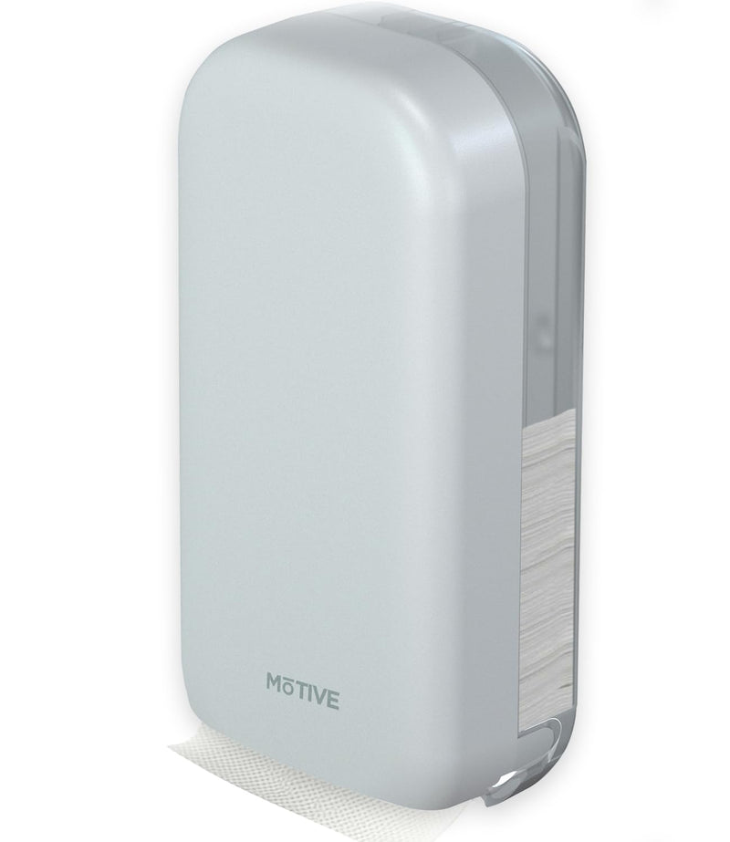 MOTIVE Shabbos Toilet Paper Dispenser, Holds up to 600 Sheets, Pre Cut Shabbos Tissue Dispenser with Lock Key, Adhesive or Drilling Compact Wall Mount, Easy Installation for Bathroom (White)