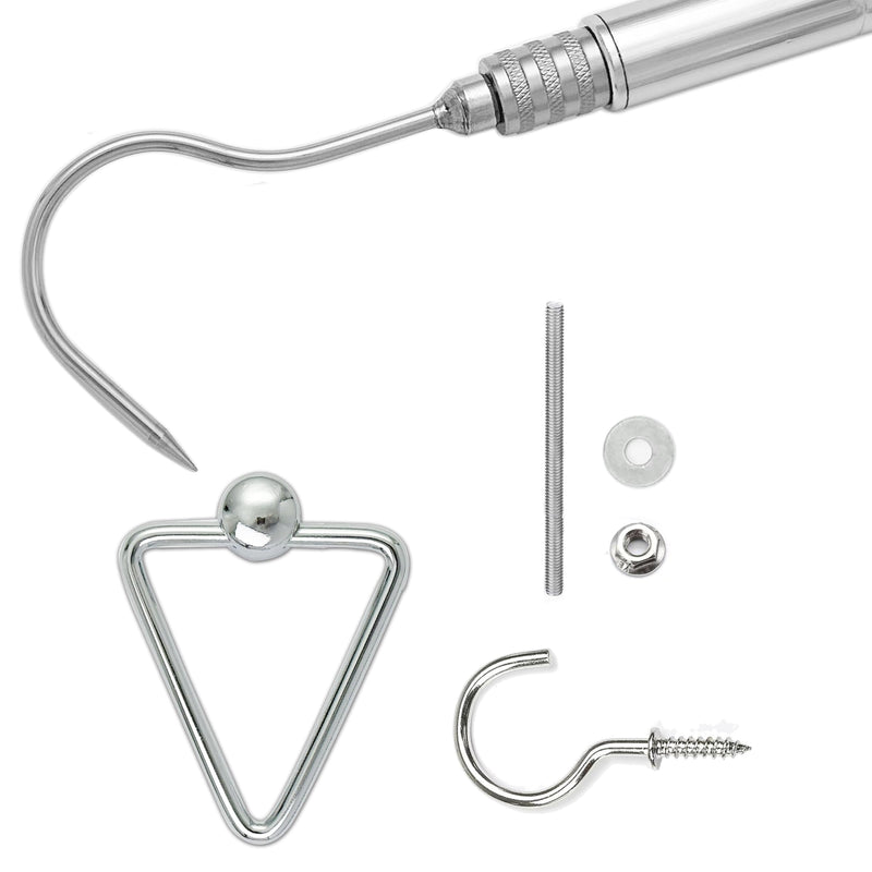 Complete Ladder Pull Down System Kit, Attic Pull System Hook Set Replacement for Cord Ropes with 48.4 Inch Extension Pole and Copper Storage Hook Handle Parts Tool