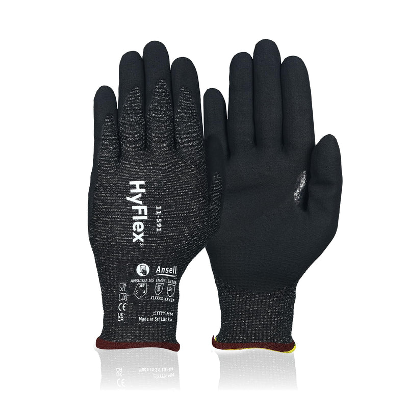 Ansell HyFlex 11-591 Industrial Ultra-Light Safety Gloves for Auto, Glass, Metal Fabrication, Machinery, Pulp, and Paper, Size 10, Black (Pack of 1) Size 10 (XL) Cut Level A9 1 Pair