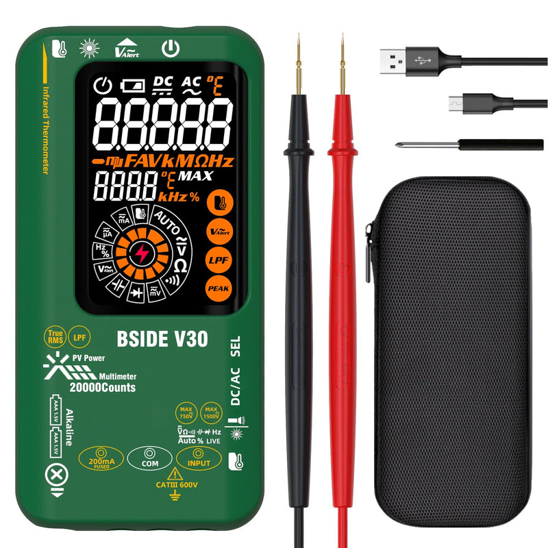 BSIDE 20000 Counts Digital Multimeter 1500V/750V Rechargeable Infrared Thermometer 0.1μA10μV Resolution Amp Tester D:S=10:1 Measure NCV Diode Capacitance Resistance Hz