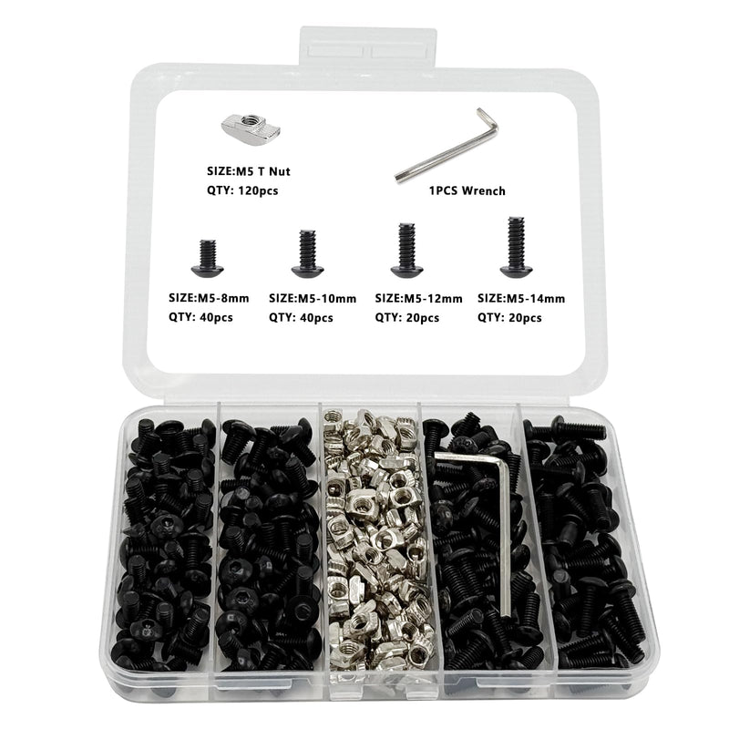 240Pcs 2020 Aluminum Extrusion Hardware Accessories, M5 T Nuts scerws kit for Balck 8020 2040 2020 V T Slot Rail Aluminum Extrusion Profile Connectors
