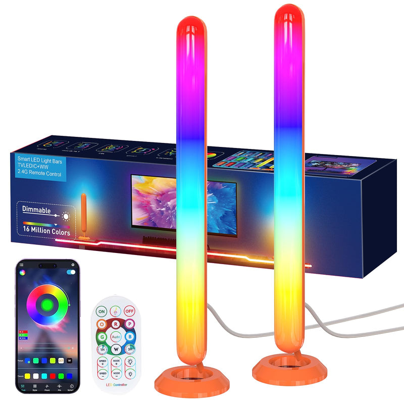 Smart LED Light Bars, Borllyem TVLEDICWW TV Backlight with Double Light Beads, App Control, 2.4G Remote, Music Syncing and 22Modes for Gaming, Room Decoration (USB Without Adapter) Orange Shell
