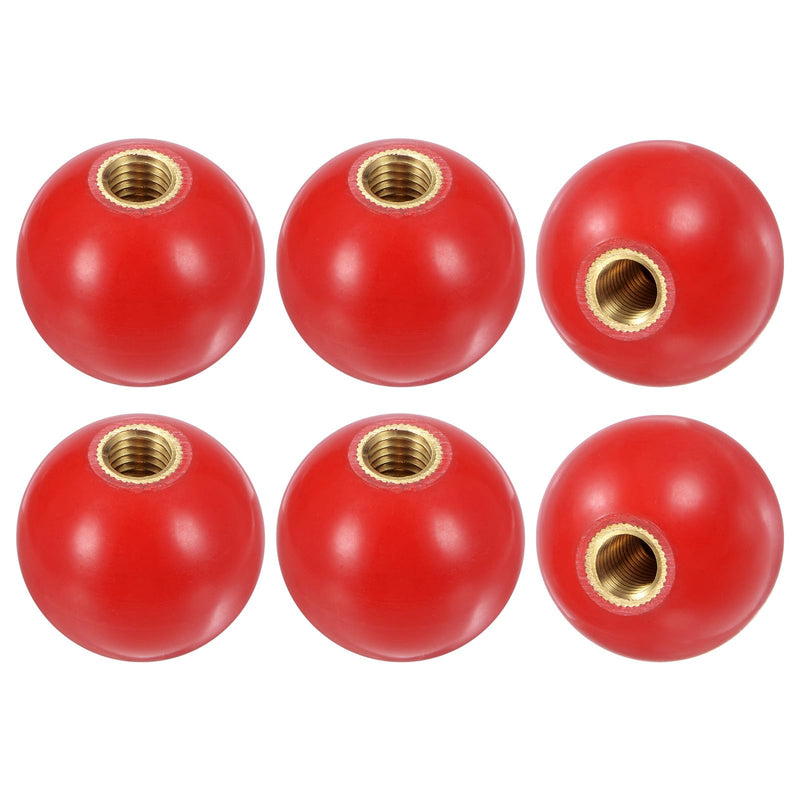 6-Pack Threaded Ball Knobs, M10 Female Thread 35mm Dia. Thermoset Ball Knob for Lathe/Machine/Lawn Mowers, Round Phenolic Brass Insert Lever Handle [Red] M10x35mm Red